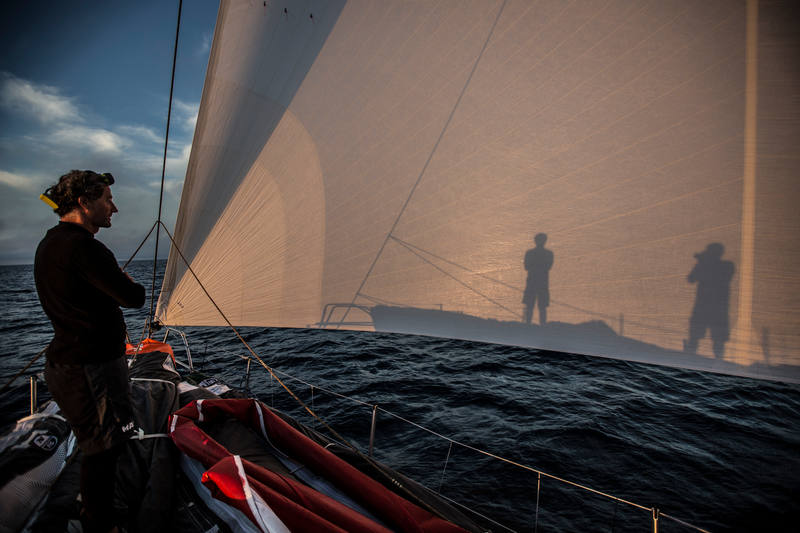 October 16, 2014. Leg 1 onboard MAPFRE. Reflections in the A3 sail.